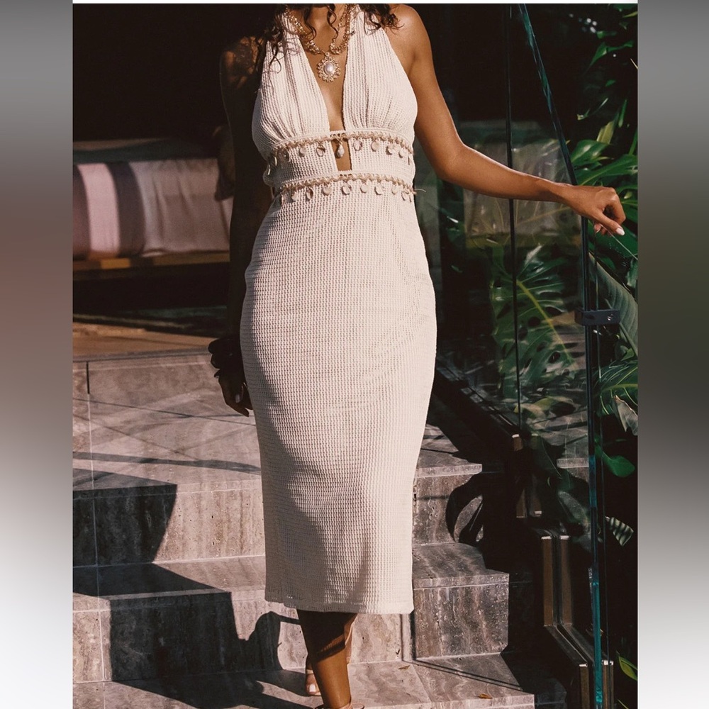 12th Tribe Cream shell Midi Dress